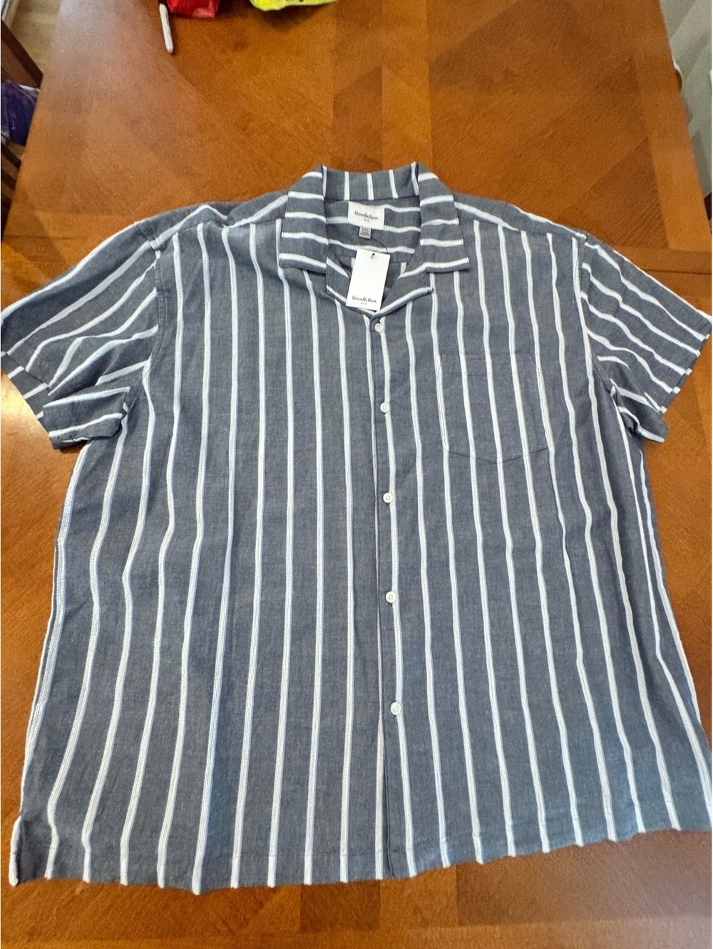 Goodfellow & Co Men's XXL Blue and White Stripe Camp Shirt 705 NWT